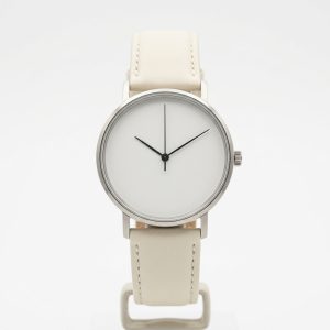 Minimalist White Dial Quartz Wristwatch with Off-White Leather Strap