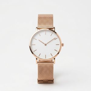 Unisex Rose Gold Stainless Steel Mesh Quartz Wristwatch
