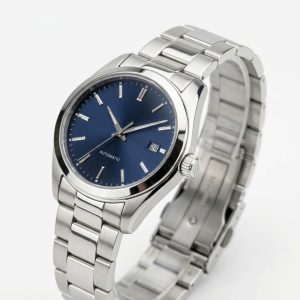 Men's Automatic Blue Dial Wristwatch with Stainless Steel Bracelet